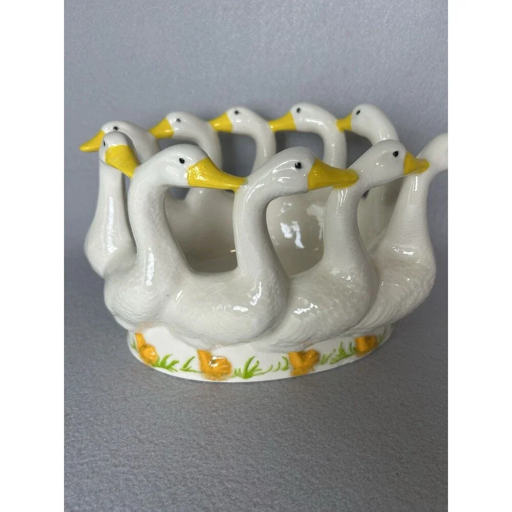 VTG Ceramic Holland Mold White Geese Ducks Goose Oval Dish Decor 80s Cottagecore - Picture 2 of 10